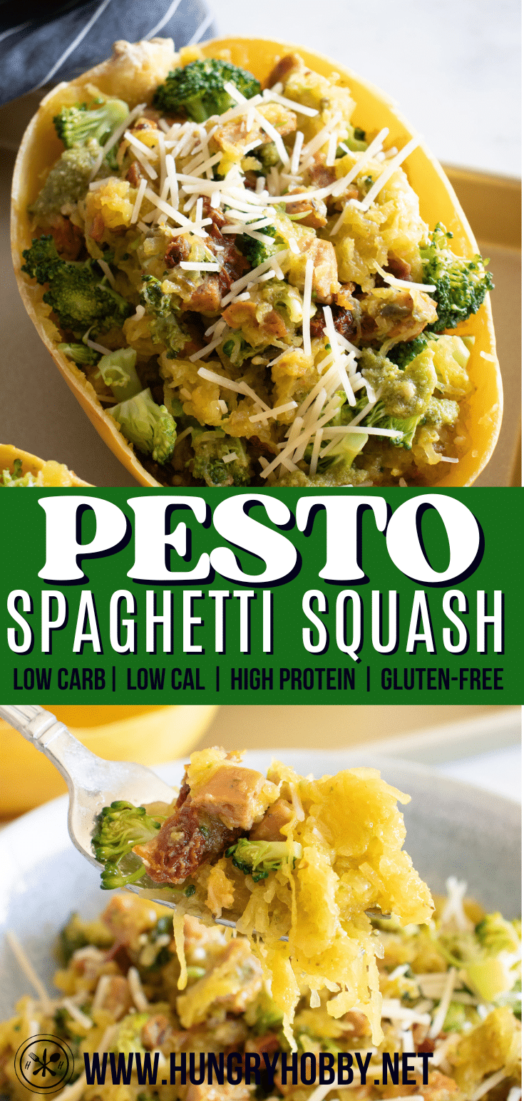 Pesto Spaghetti Squash with Chicken Sausage - Hungry Hobby