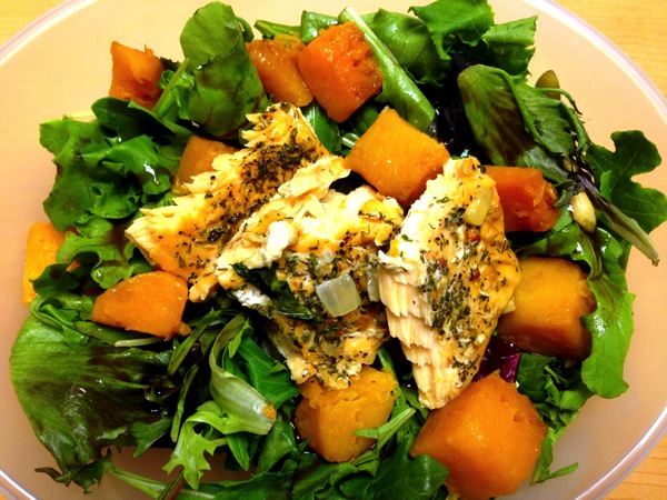 Salmon butternut squash salad