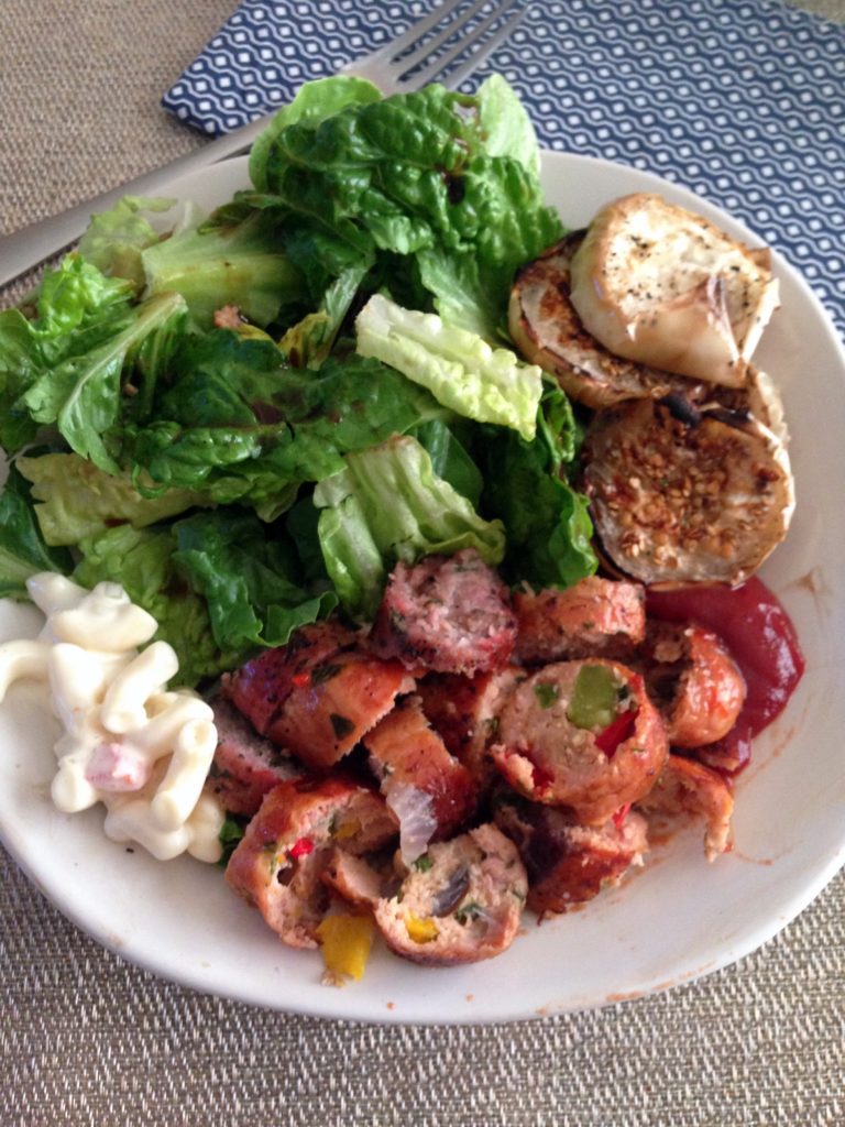 chicken sausage and salad