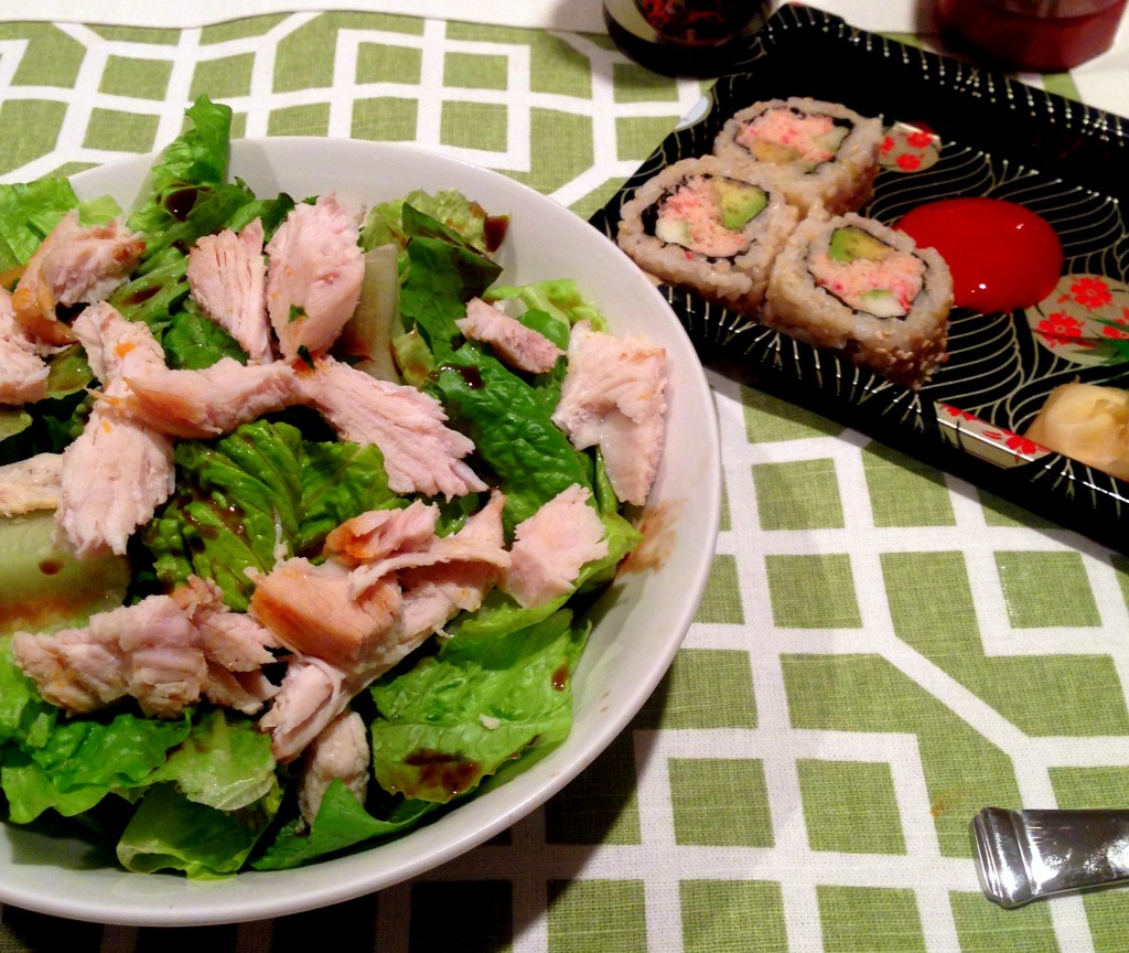 salad and sushi