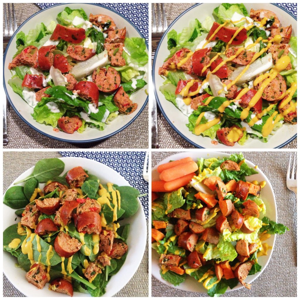 chicken sausage salad collage