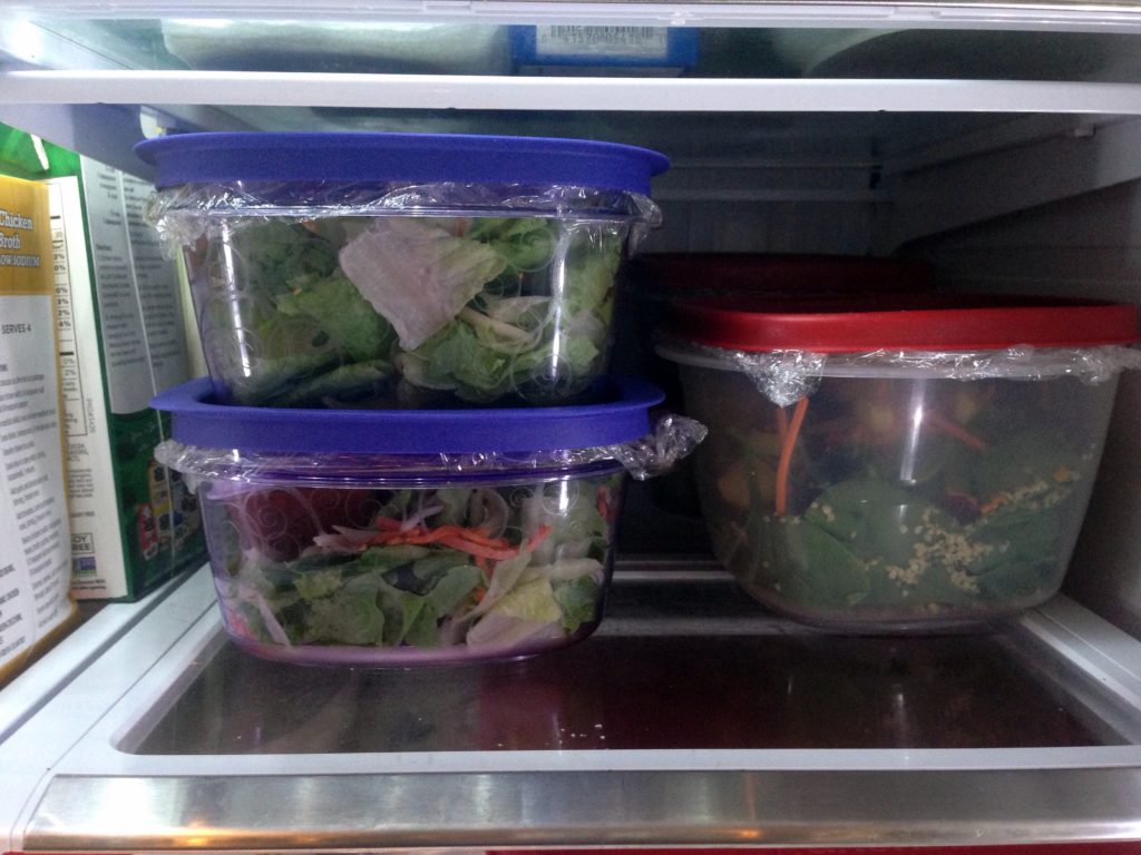 salads prepped in fridge