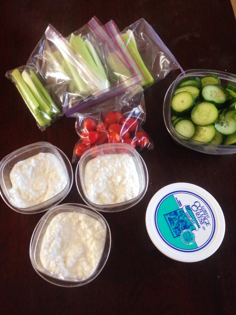 prepped veggies and cottage cheese