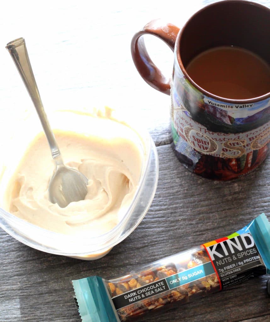 kind bar, yogurt, coffee