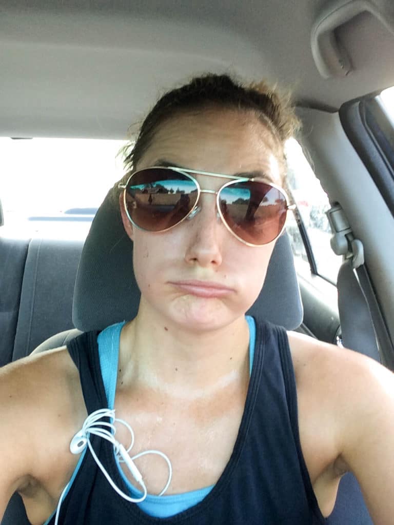 kelli post run 6 miles in car