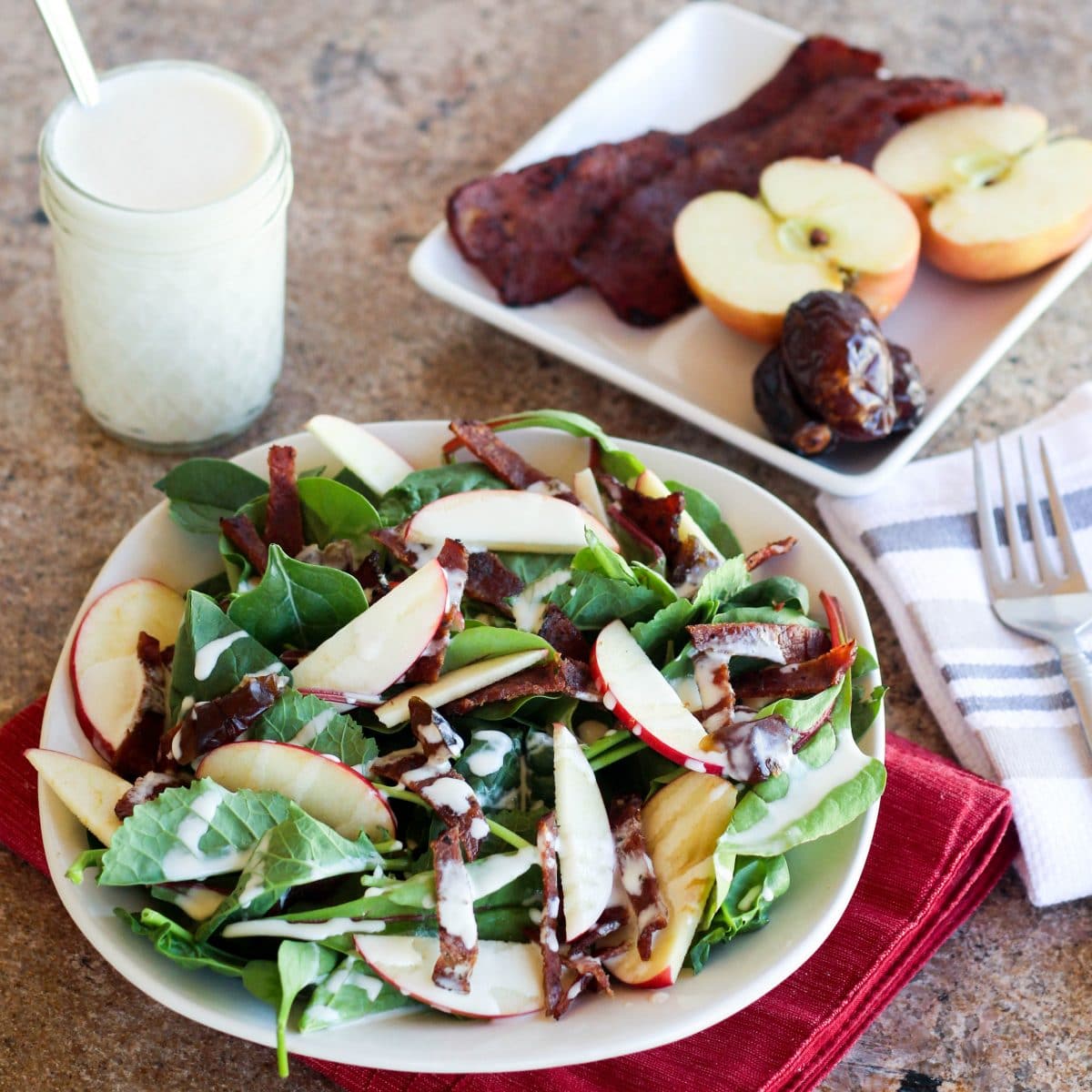 salad with apples, goat cheese, and turkey bacon