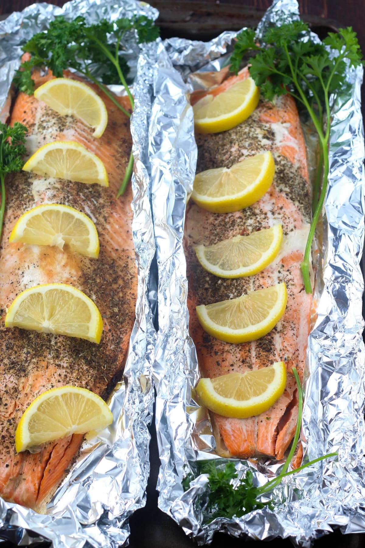 Grilled Salmon in Foil (w/ herby butter!) - Fit Foodie Finds