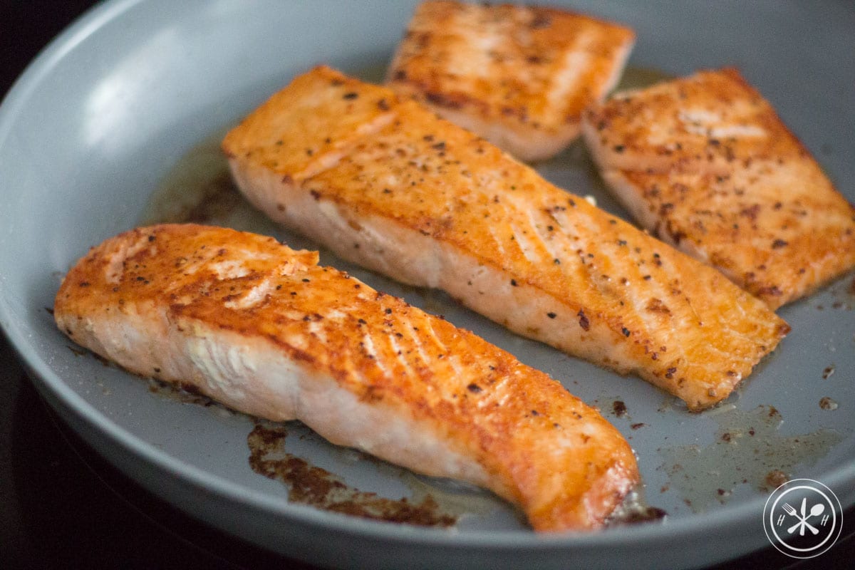 seared salmon in bacon grease