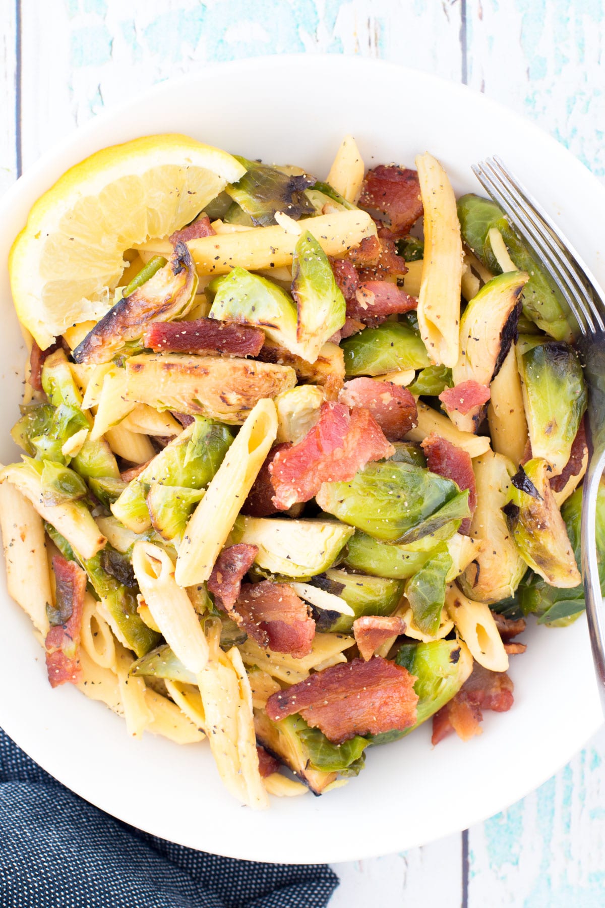 bacon brussel sprouts chickpea pasta