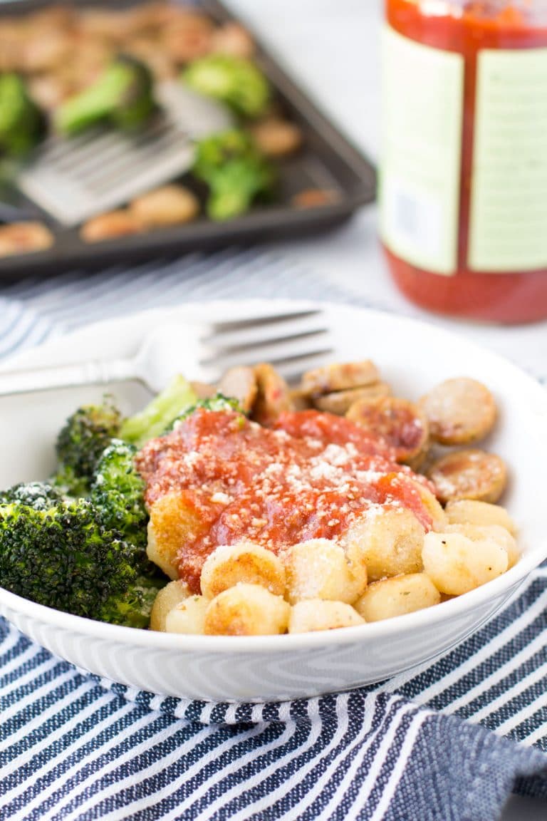 Sheet Pan Trader Joe's Cauliflower Gnocchi with Chicken Sausage & Broccoli