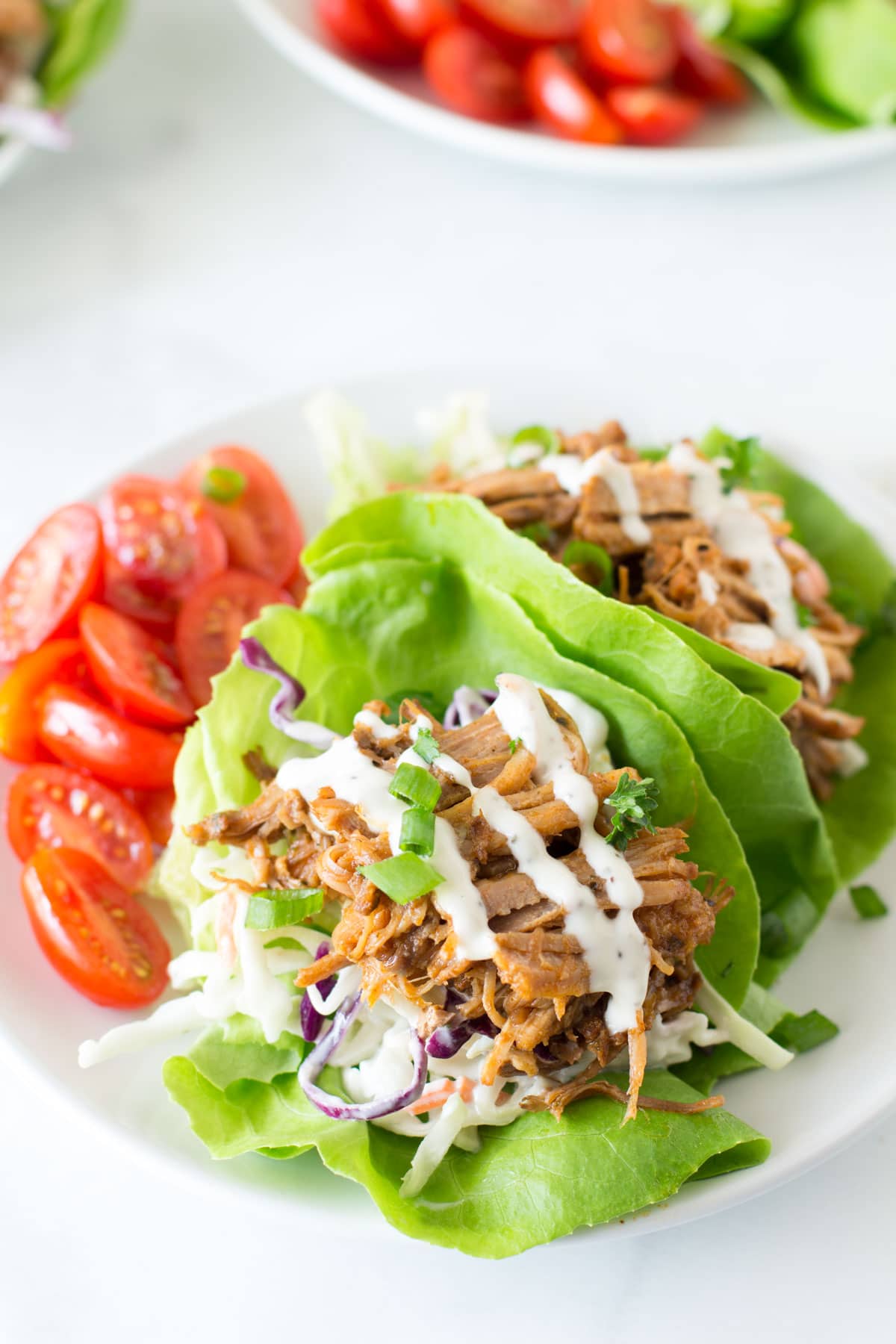 Pulled Pork Lettuce Tacos with Healthy Coleslaw