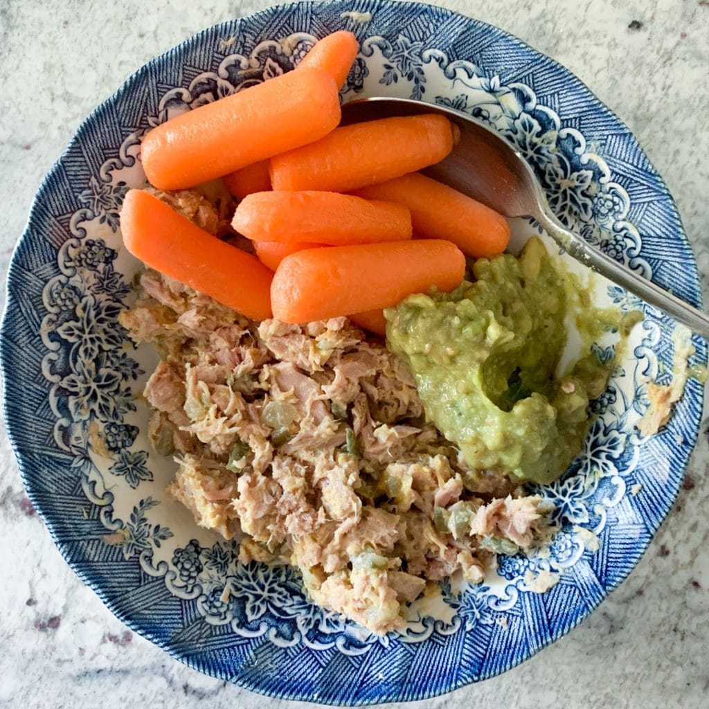 Tuna and Hummus Lunch with Guac and Carrots In the Life With an 8 Month Old