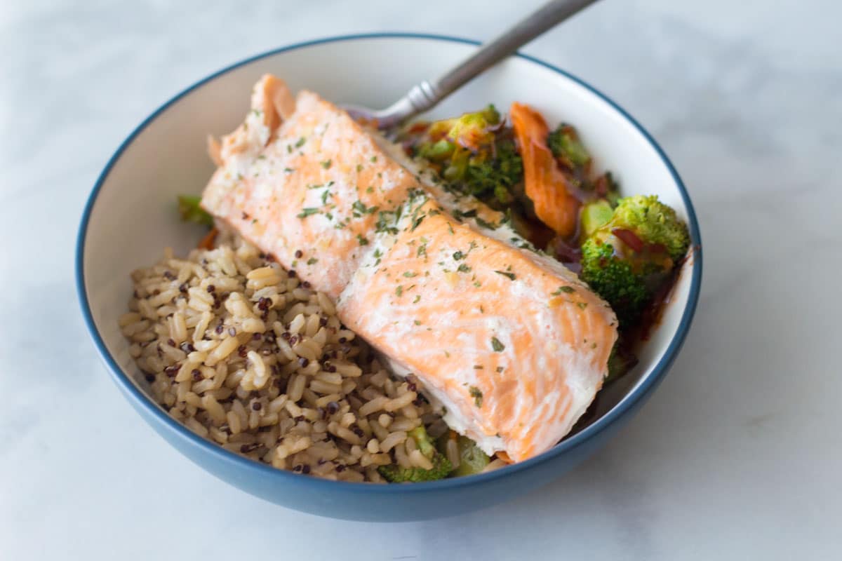 salmon veggies and rice