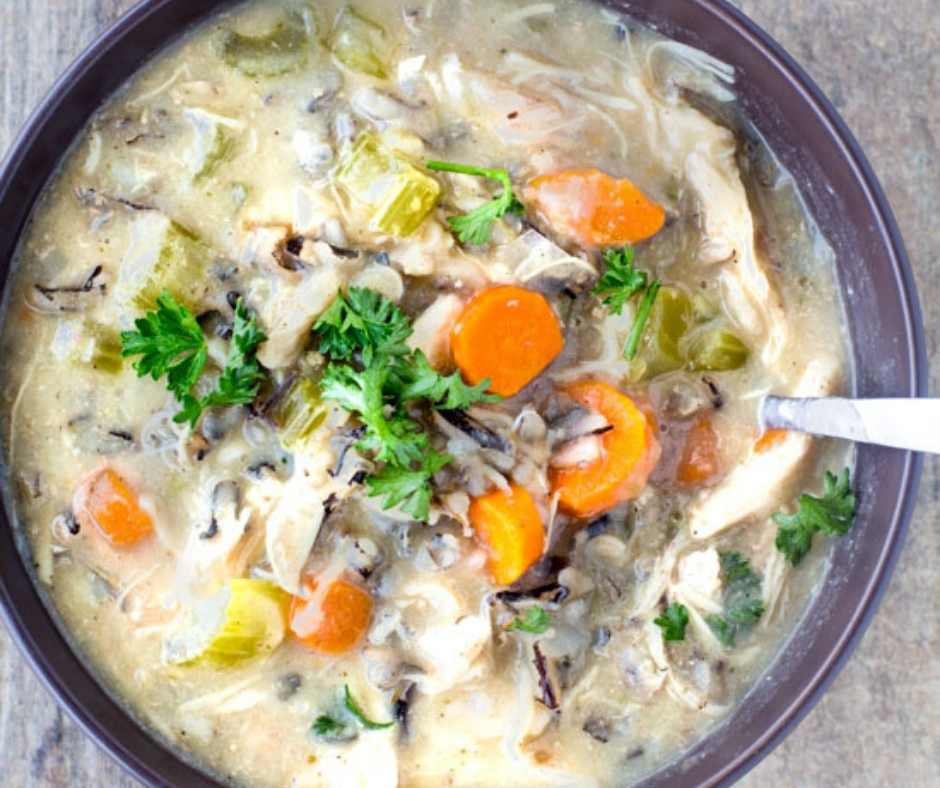 Slow Cooker Creamy Chicken and Wild Rice Soup - Hungry Hobby
