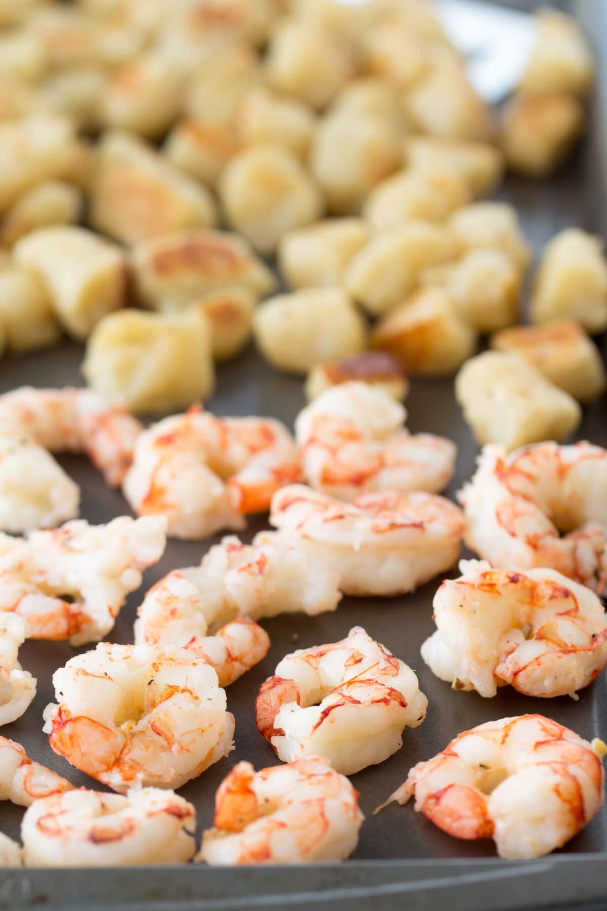 Sheet Pan Pesto Baked Cauliflower Gnocchi & Red Shrimp