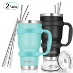 stainless steal cups black and green with stainless steel straws