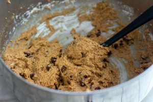 oat flour cookie batter with chocolate chips