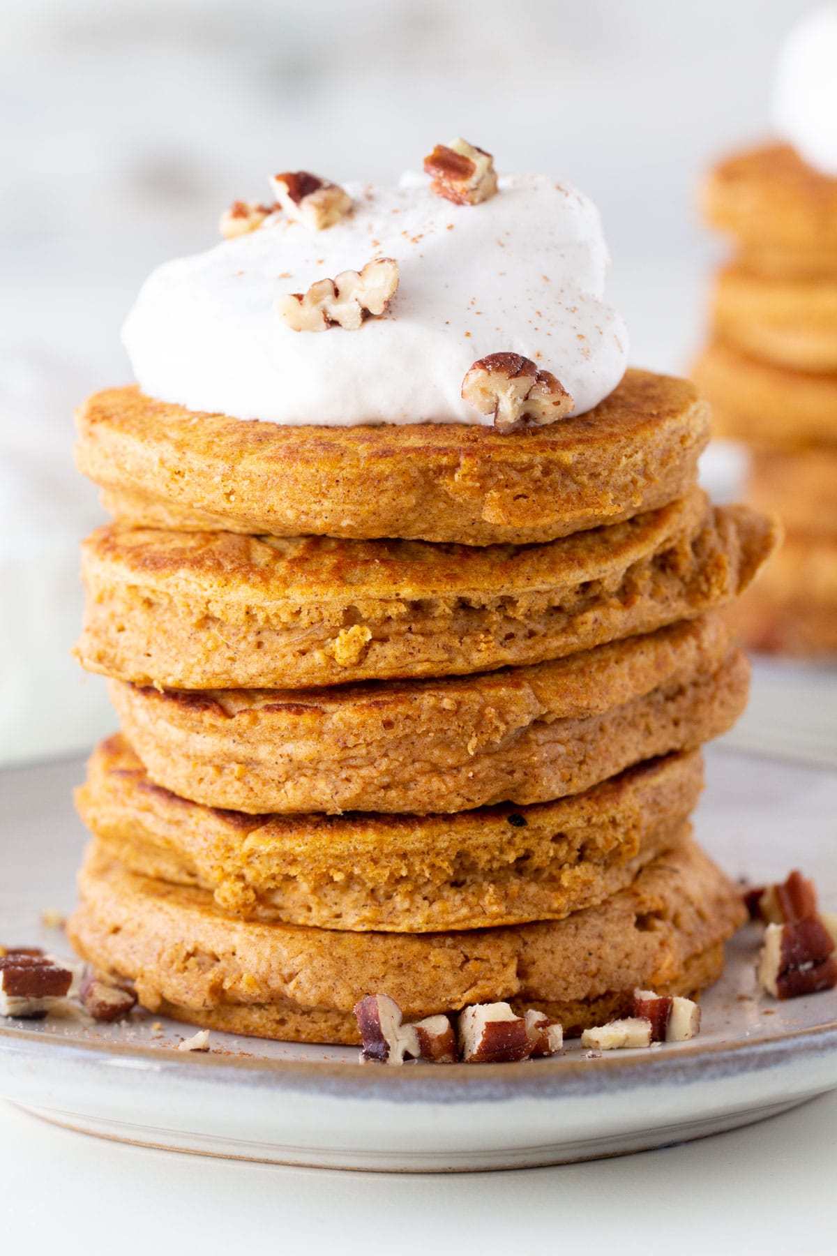 healthy sweet potato pancakes coconut whip topping with pecons