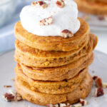 healthy sweet potato pancakes coconut whip topping with pecons