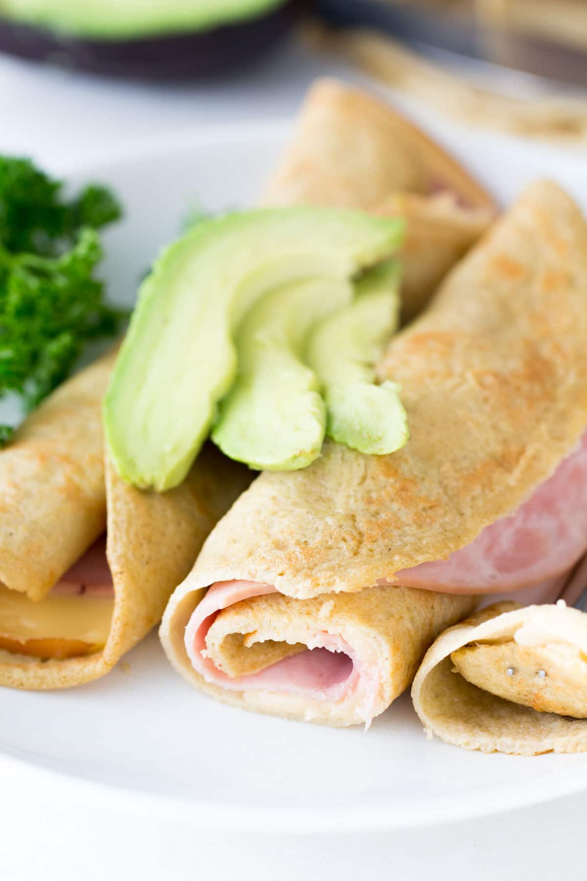Oat flour crepes with ham and cheese