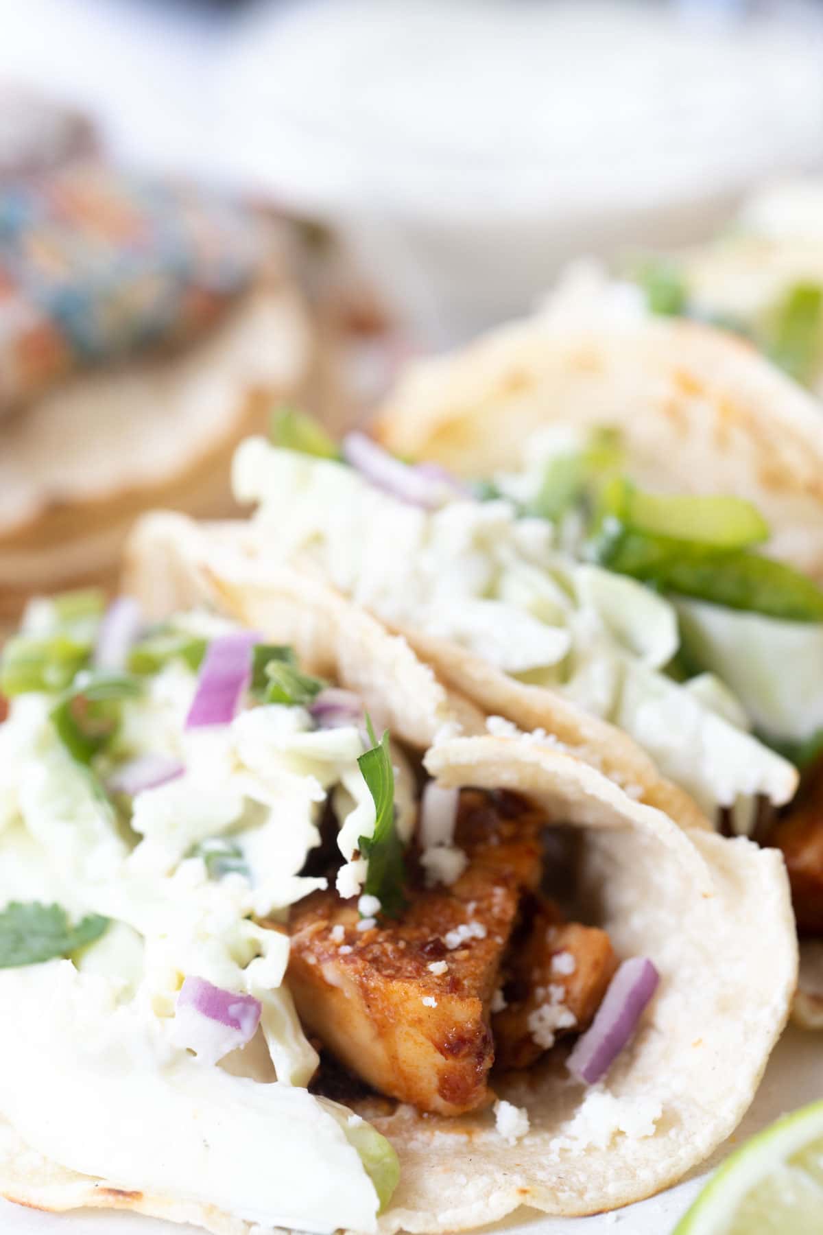 Honey Chipotle Chicken Tacos with cilantro lime slaw